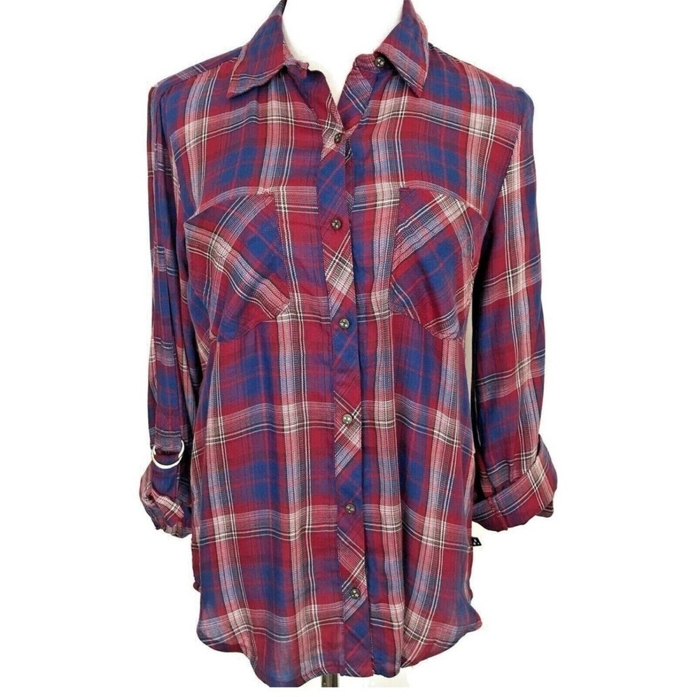 William Rast Women's Carina Rhubarb Transatlantic Plaid Button Up Shirt Small